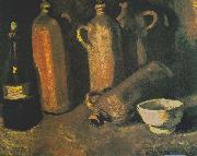 Vincent Van Gogh Still life with four jugs, bottles and white bowl Spain oil painting artist